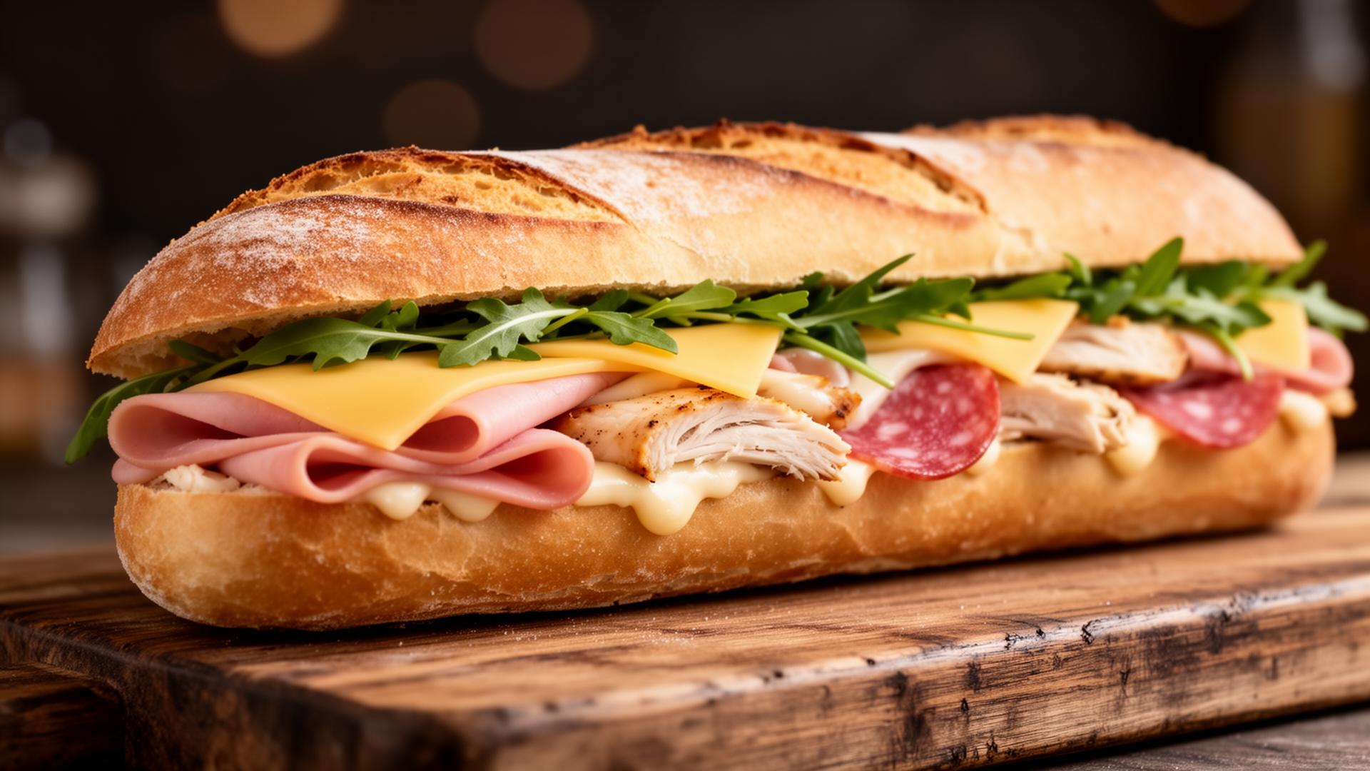 Fresh artisan baguette sandwich